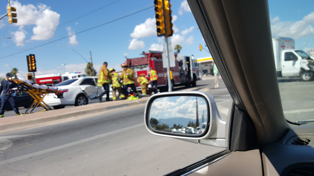 A traffic accident on Tucson's east side, at the intersection of Broadway and Wilmot.