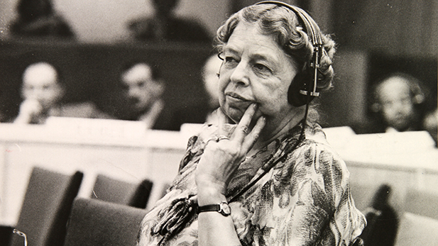 Delegate Eleanor Roosevelt at a meeting of the United Nations, 1947