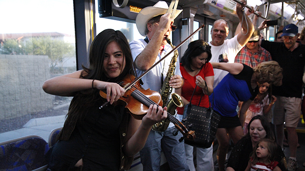 Samantha Bounkeua, violinist with Jimmy Carr and The Awkward Moments said playing on the streetcar was "exhilarating." "“Musicians always play spontaneously so often so it’s nice to play in different places because it keeps it so fresh," she said. 