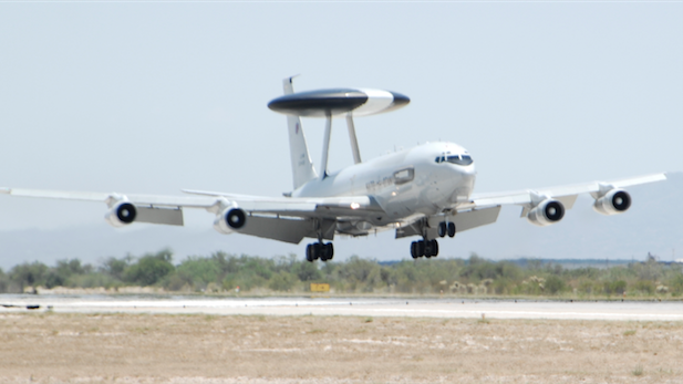 First NATO E-3A AWACs surveillance jet to go into storage at Davis-Monthan Air Force Base arrives June 23, 2015. 