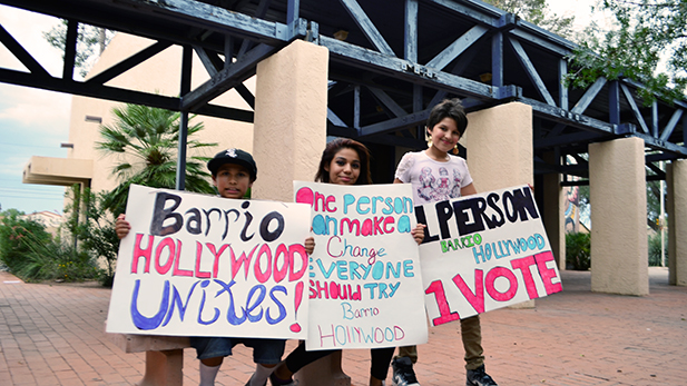 Protesters in favor of residential voting rights within the Barrio Hollywood Neighborhood Association.  