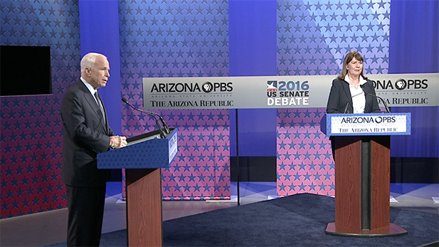 U.S. Senate candidates Republican John McCain and Democrat Ann Kirkpatrick participate in a debate on Oct. 10, 2016.