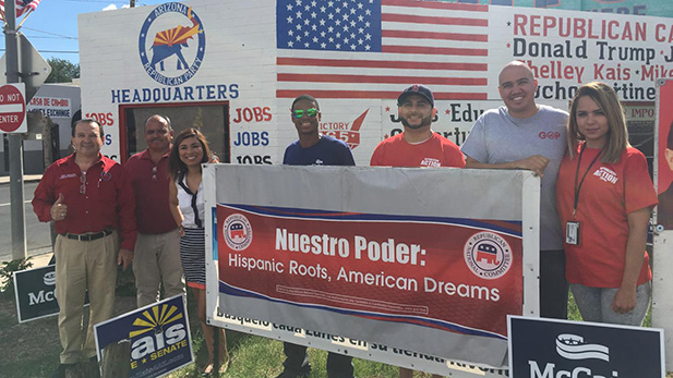 Republican staff and volunteers outside of the new Nogales campaign office, October 2016.