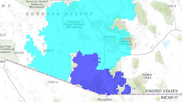 A map of the freeze warning issued by the National Weather Service. Below-freezing temperatures are also forecast for much of Cochise County.