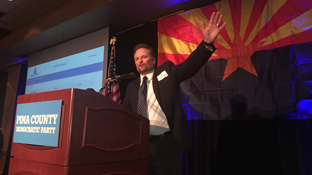 Superintendent Dustin Williams speaks on Election Night, 2016.