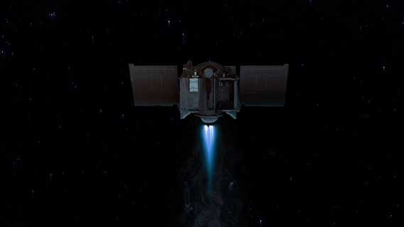 Artist rendition of OSIRIS-REx's main engine firing.