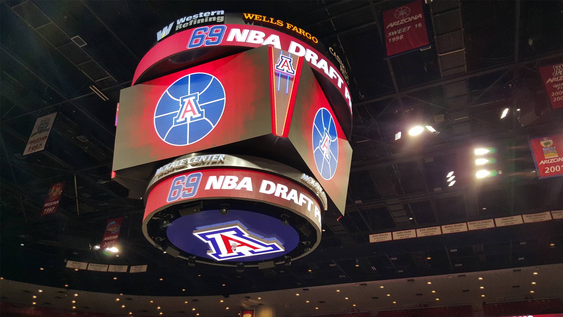 The scoreboard inside McKale Center.