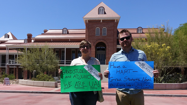 University of Arizona graduate students walked out Thursday, April 14, 2016. Among their demands are living wages for all employees, better health care plans, child care on campus and stronger advocacy in the Legislature. 