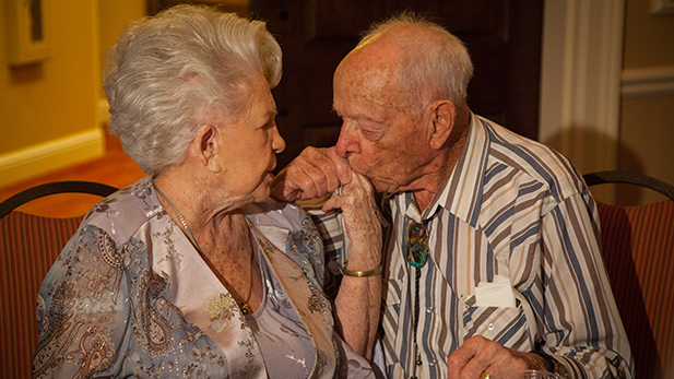 After 80 years of marriage, Jim and Noni still enjoy cocktail hour together. “She’s kind of graduated though, she likes her champagne better than she likes a martini,” Jim said. Noni replied that it gives her a "spark." 