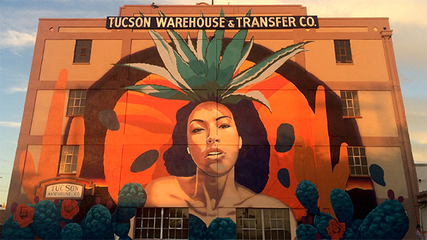 An agave goddess gazes from the side of the Benjamin Supply building on 6th Street and 7th Avenue in May 2016. 