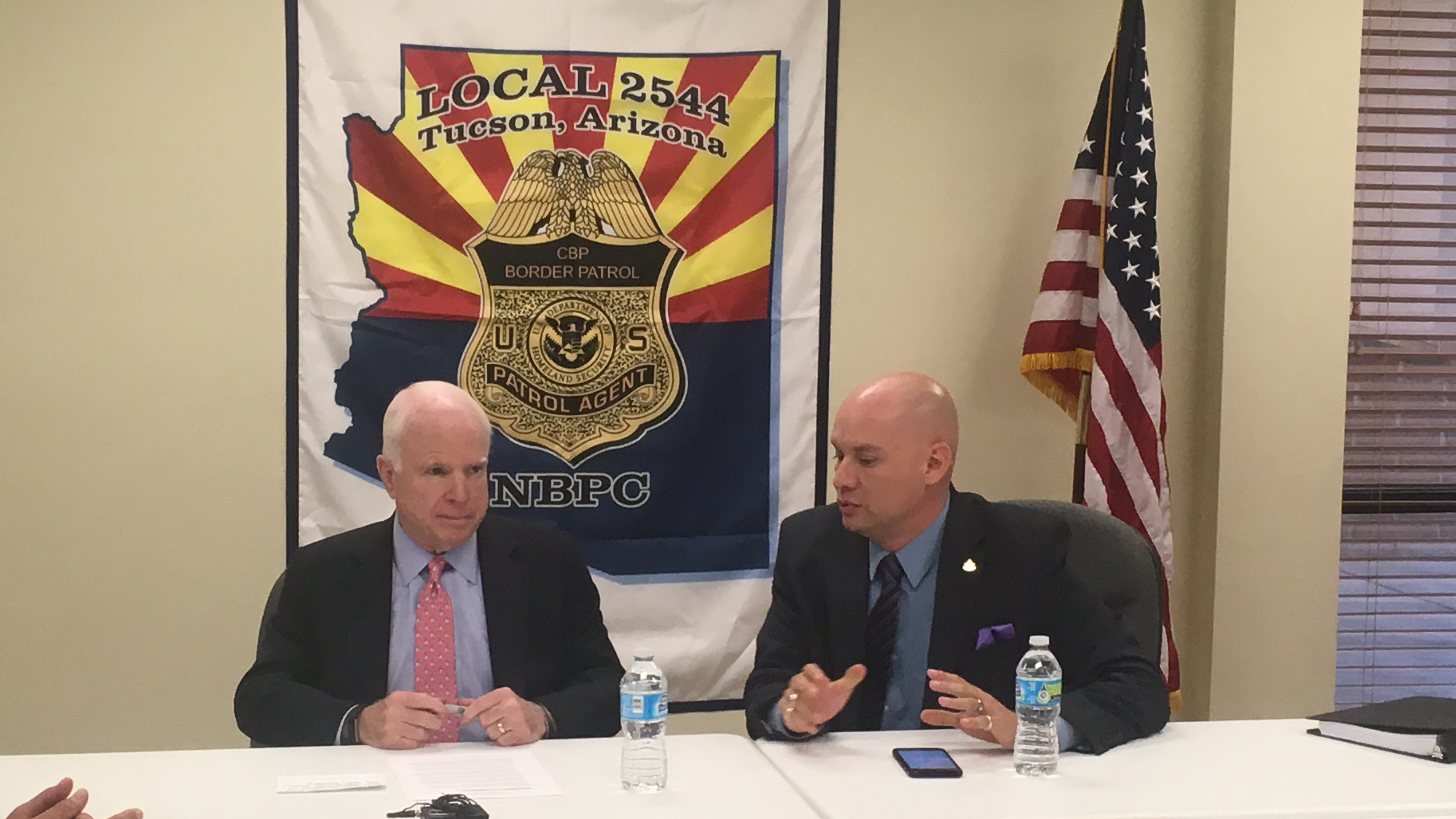 Sen. John McCain is endorsed by the National Border Patrol Council in Tucson.  Tucson Council President Art del Cueto spoke with McCain. May 31,2016