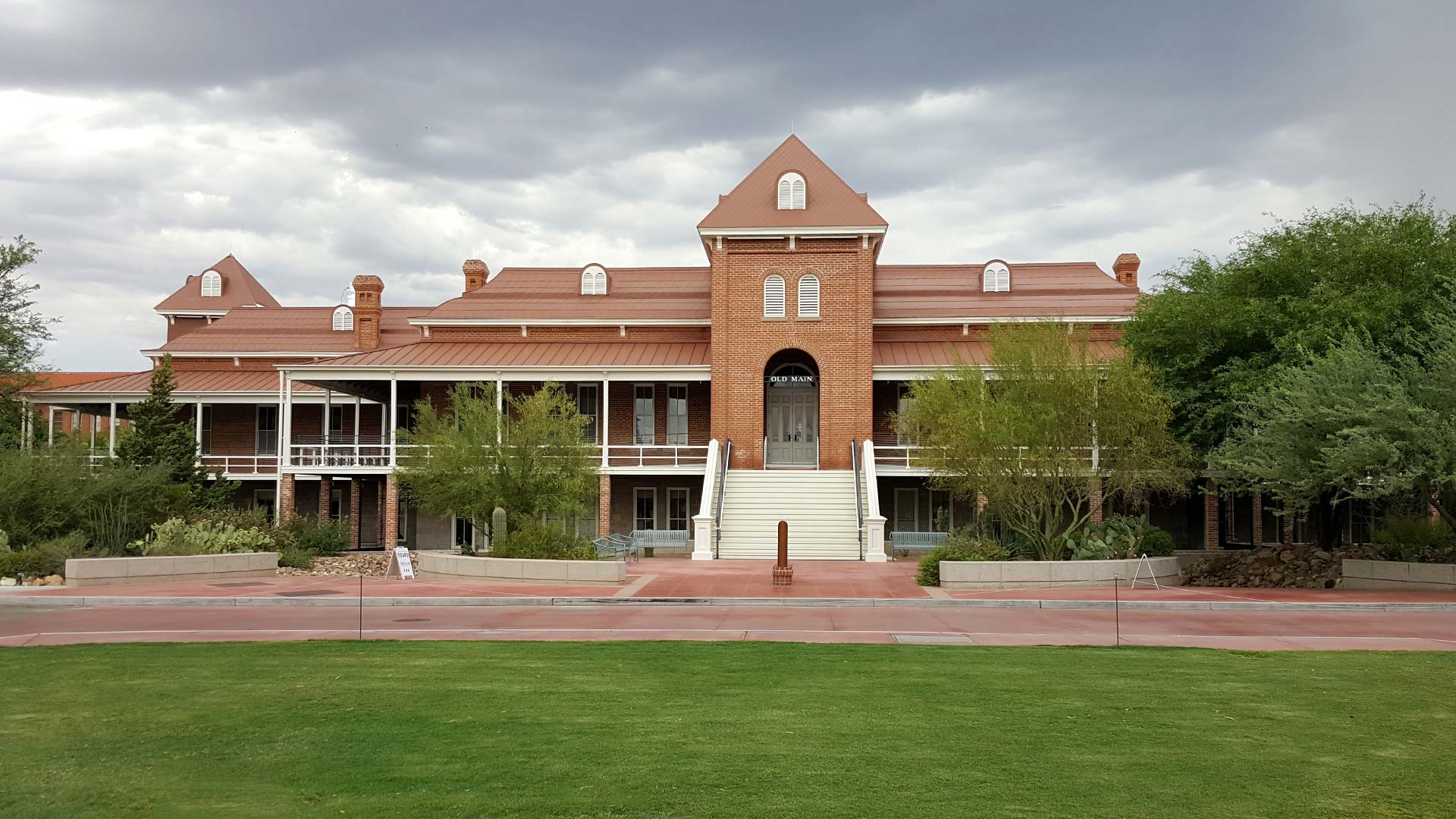 A cloudy sky over Old Main at the University of Arizona.