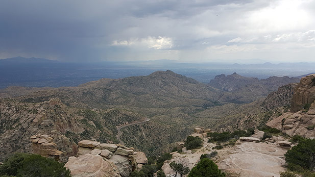 Monsoon clouds build over the Catalina Highway.