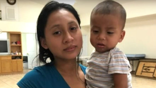 Beatriz Escalante and her son at a Yuma church shelter after crossing illegally in hopes of receiving asylum.