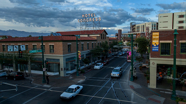 Overlooking downtown and Hotel Congress.