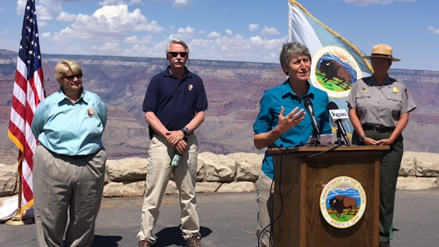 Secretary of the Interior Sally Jewell addresses sexual harassment issues on the staff of Grand Canyon National Park, July 26, 2016.