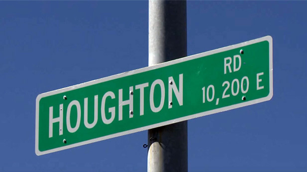 A street sign for Houghton Road on the far east side of Tucson, AZ.