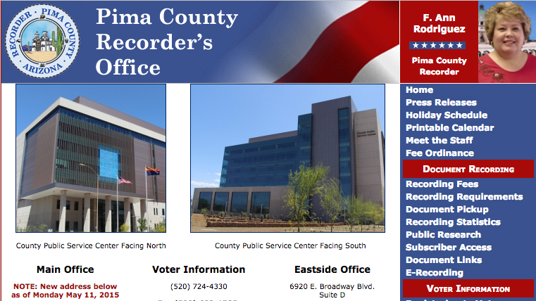 Pima County Recorder's website, where voters can request an early ballot, check their ballot status, find polling locations.