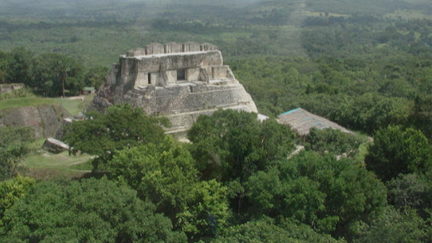 A Mayan pyramid on the Belize-Guatemala border, where NAU scientists found a secret tomb.