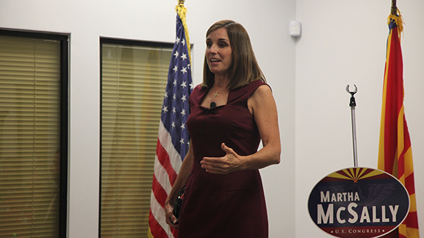 U.S. Rep. Martha McSally, R-Ariz., speaks to supporters Aug. 30, 2016.