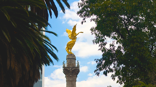 Angel statue at the Monument to Independence in Mexico City.