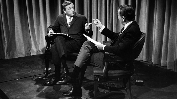 William F. Buckley, Jr. and Gore Vidal on an ABC News set during the 1968 conventions.