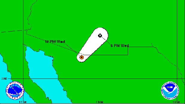 The predicted path for Post-Tropical Cyclone Newton as of 2pm Wednesday.