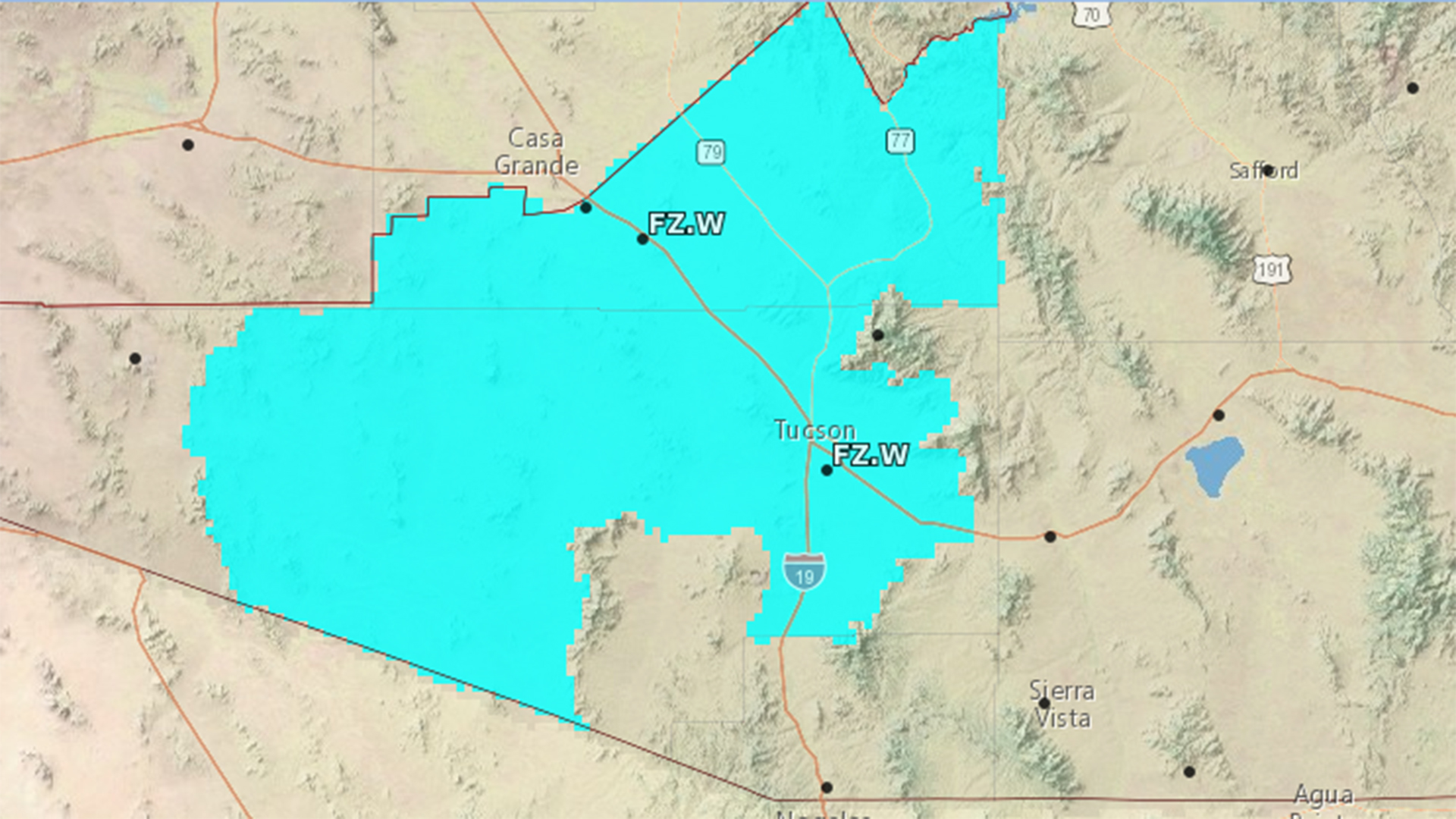 Map of Tuesday night's freeze warning.