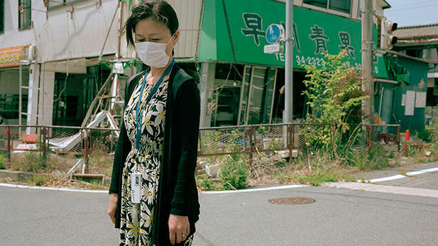 Mrs. S. in Namie, Japan, which was evacuated and remains uninhabited as a result of the Fukushima Daiichi nuclear disaster.