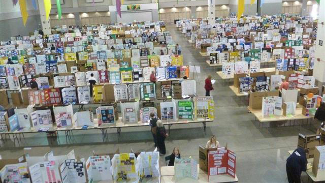 The Tucson Convention Center exhibit halls fill with students' exhibits at the annual Southern Arizona Research, Science and Engineering Foundation fair.