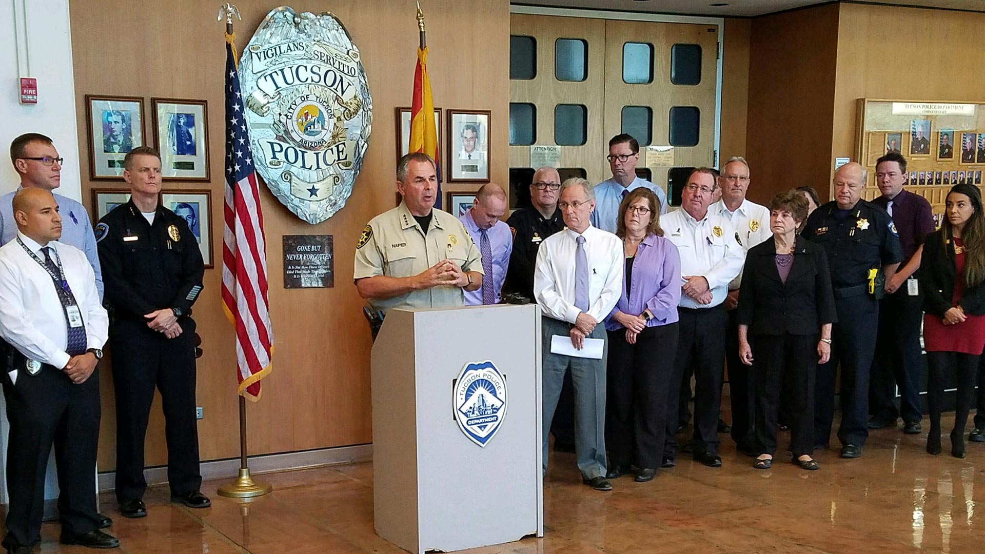 Pima County Sheriff Mark Napier speaks at Tucson Police Department on South Stone Avenue.