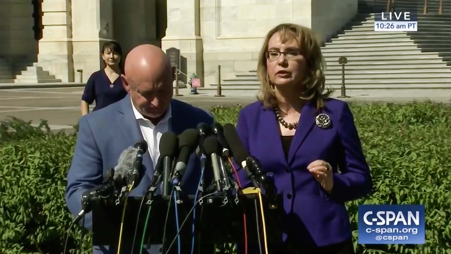 Retired astronaut Mark Kelly and former Congresswoman Gabrielle Giffords speak on gun control Oct. 2, 2017, the day after a mass shooting in Las Vegas.