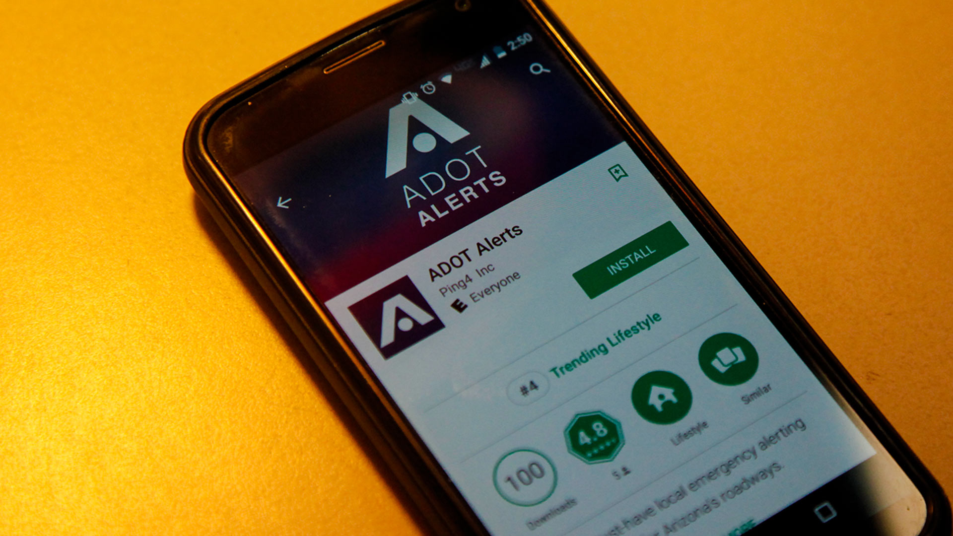 The Arizona Department of Transportation's "ADOT Alerts" app.