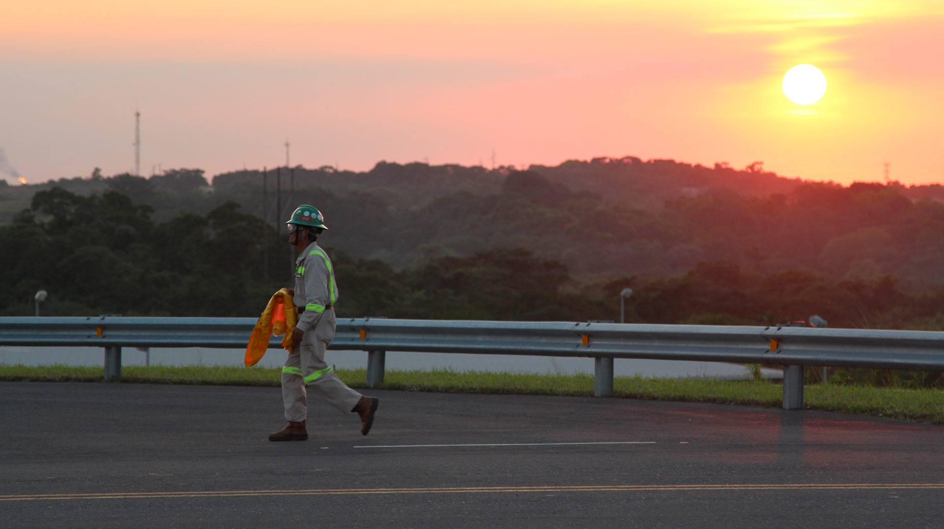 A worker leaves a petrochemical complex in Veracruz.
