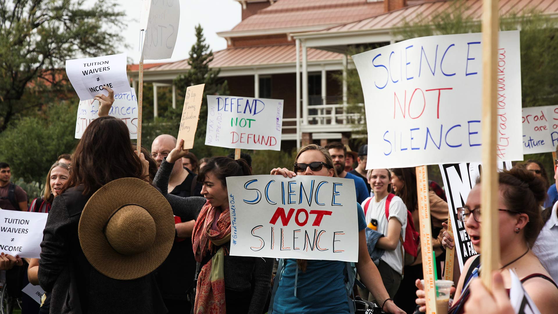 Graduate students at the University of Arizona protest the tax reform bill, Nov. 29, 2017.