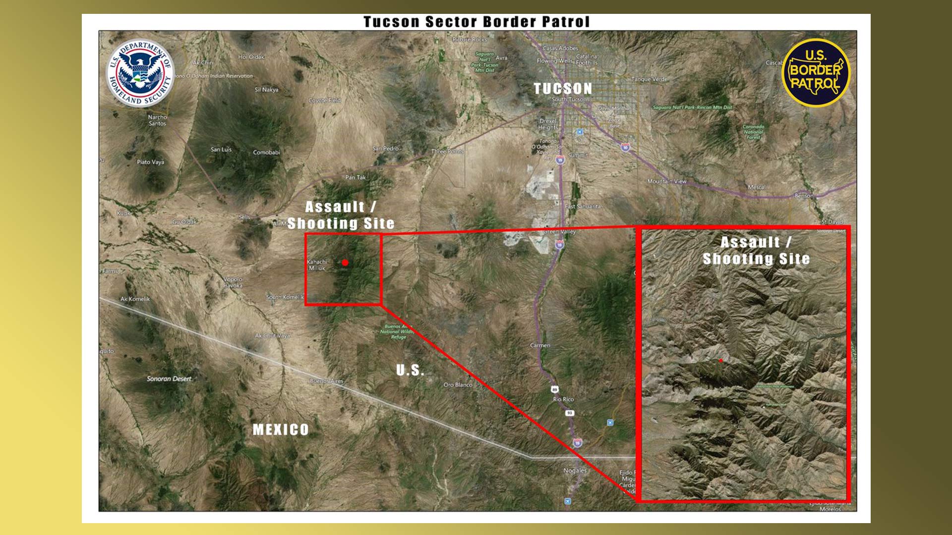 A map depicting the location of an the shooting of a suspected undocumented immigrant by a Customs and Border Patrol agent Wednesday, Nov. 29, 2017.