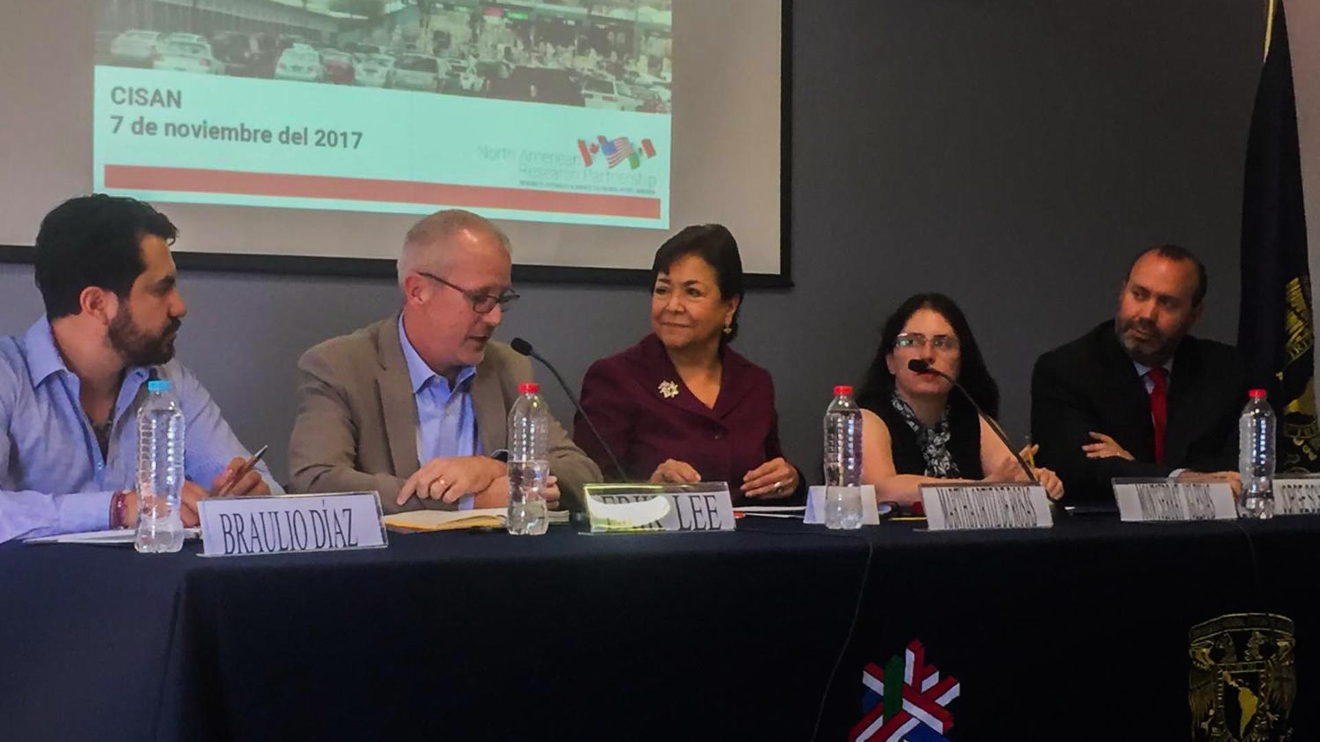 Erik Lee, second from left, from the North American Research Partnership was among the experts at the Centro de Investigaciones Sobre América del Norte at the National University of Mexico.