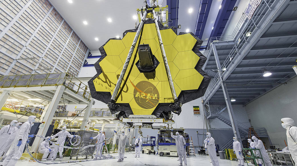 The James Webb Space Telescope in a clean room at NASA’s Goddard Space Flight Center in Greenbelt, Maryland. 