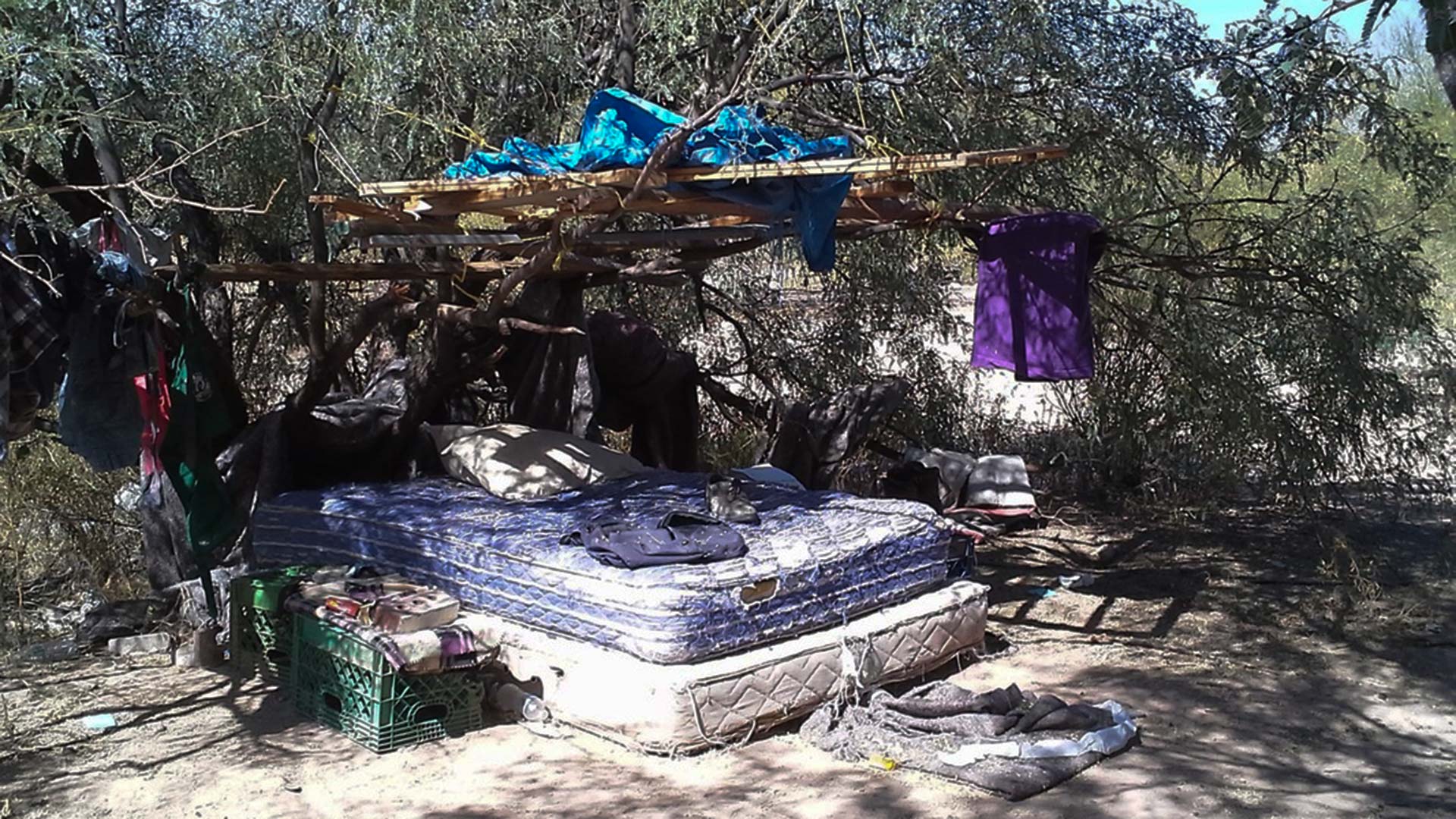 A makeshift shelter and place to sleep in Pima County.