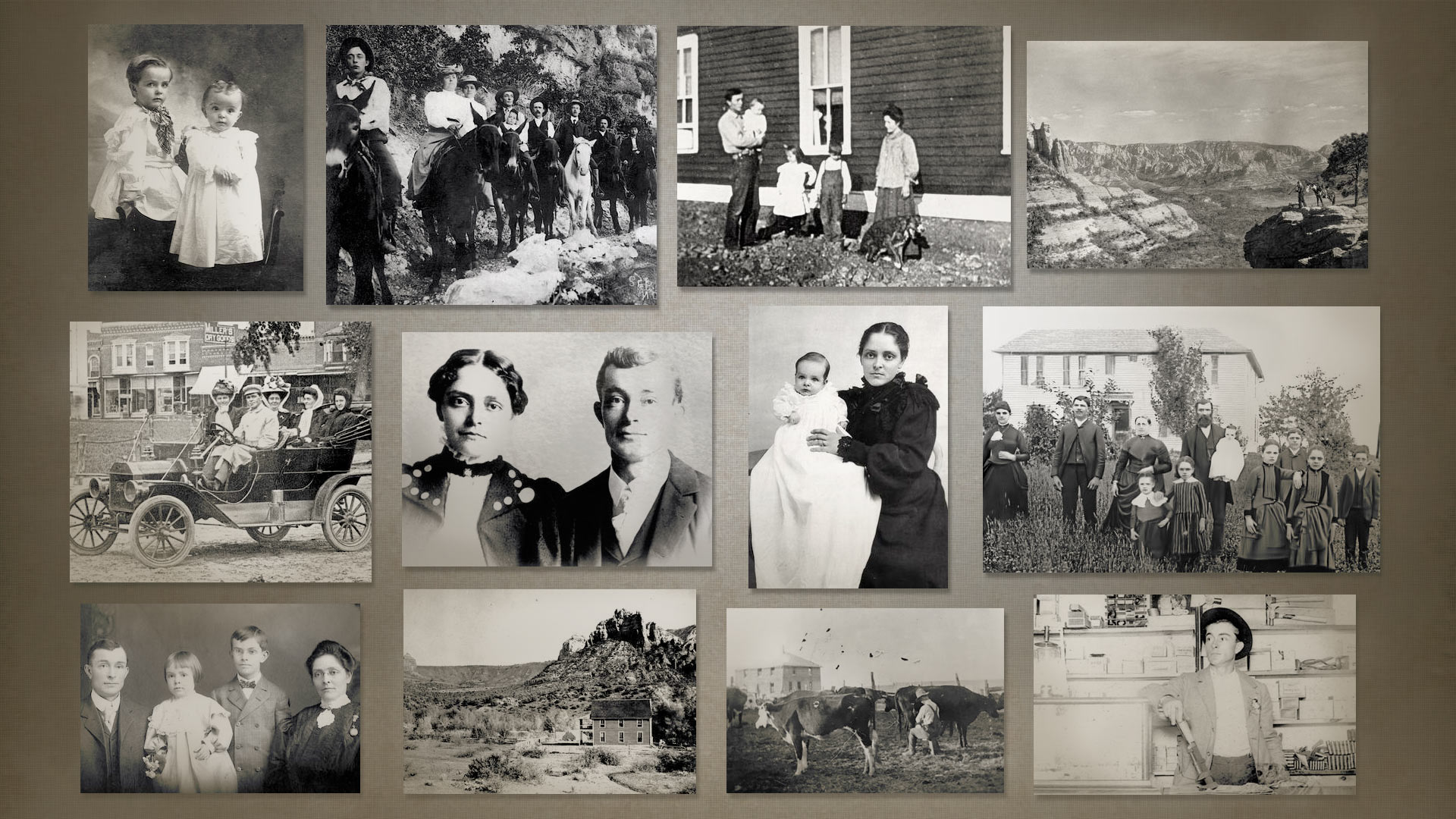 A collage of photos from the early 1900s of Sedona Arabella Miller Schnebly and her family, who were among the  earliest settlements in the region that now shares her first name.