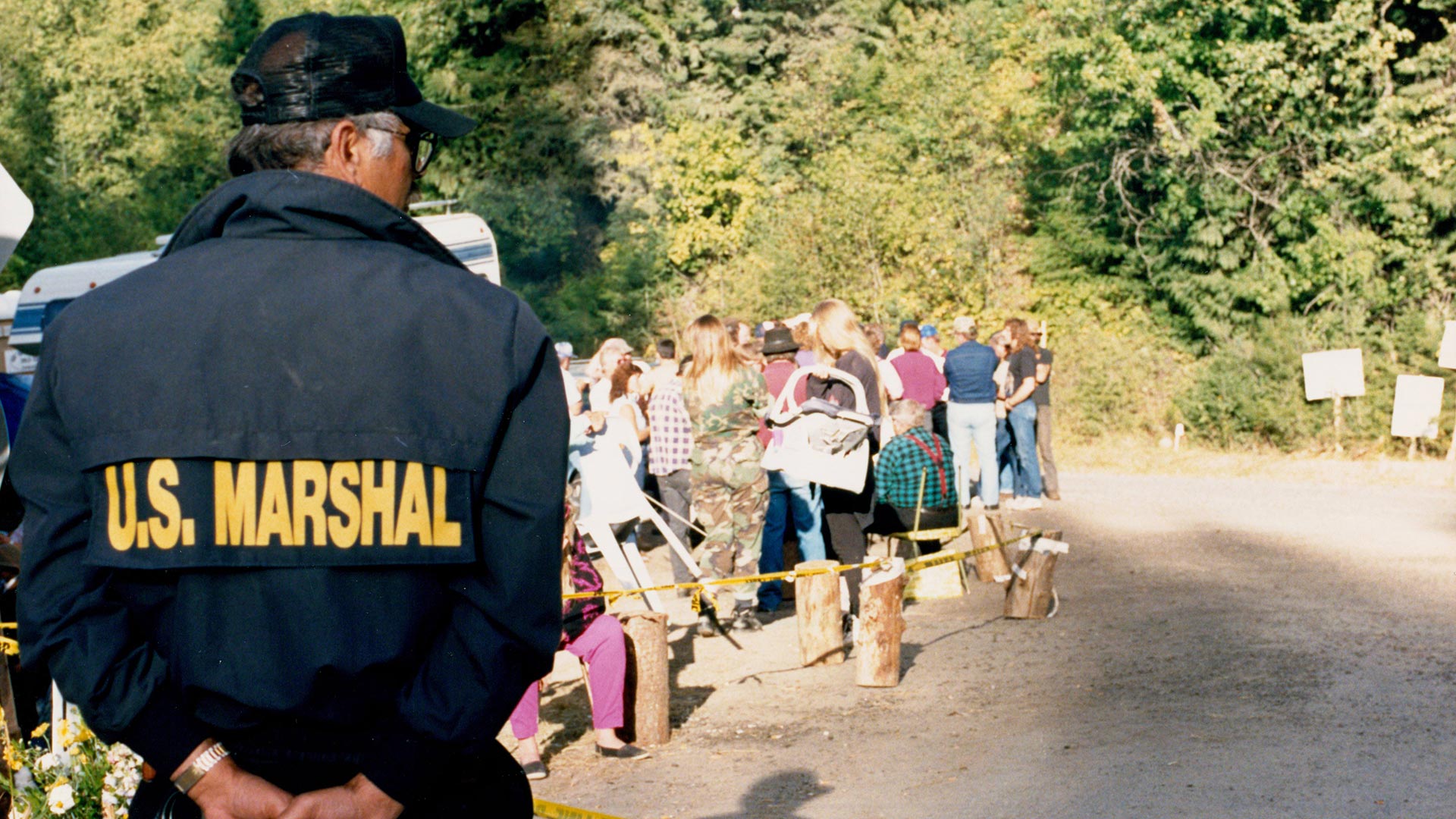 U.S. Marshal at roadblock down the mountain from the Weaver cabin.