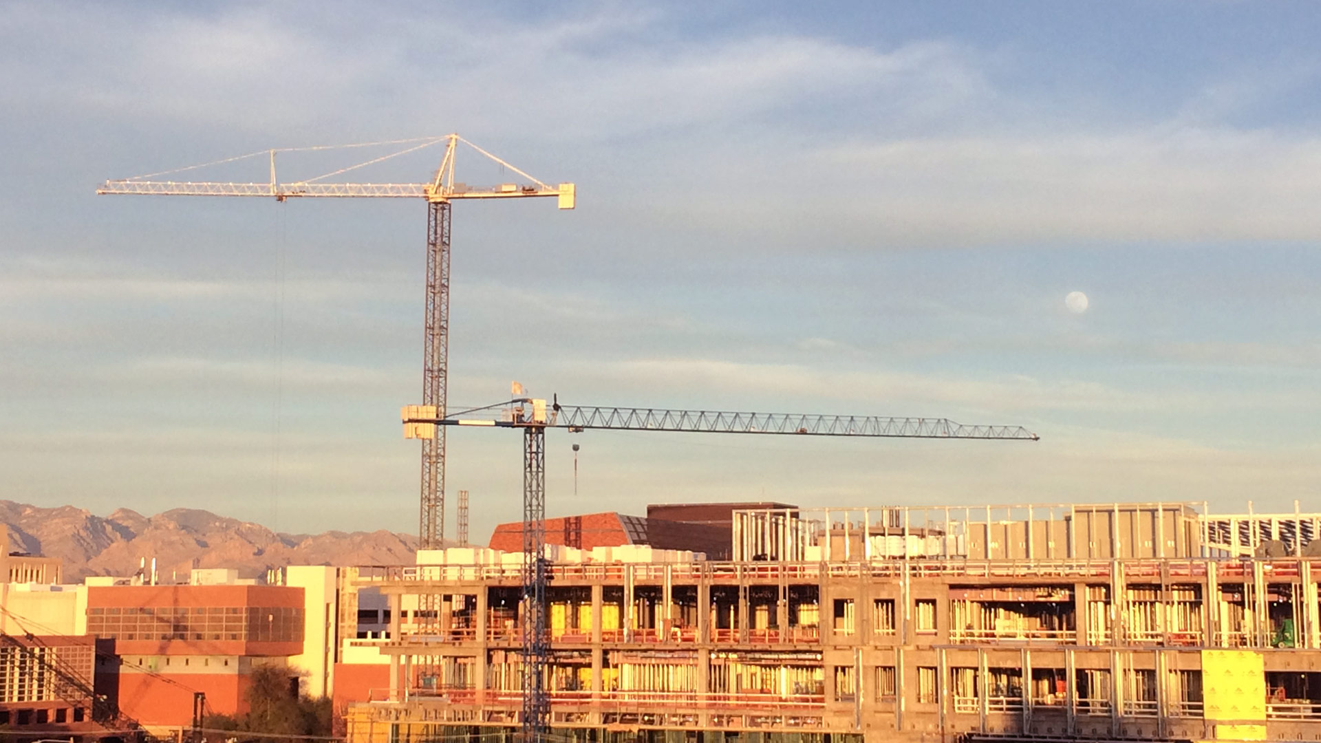 Cranes tower over the construction site at Banner University Medical Center, February 2017.