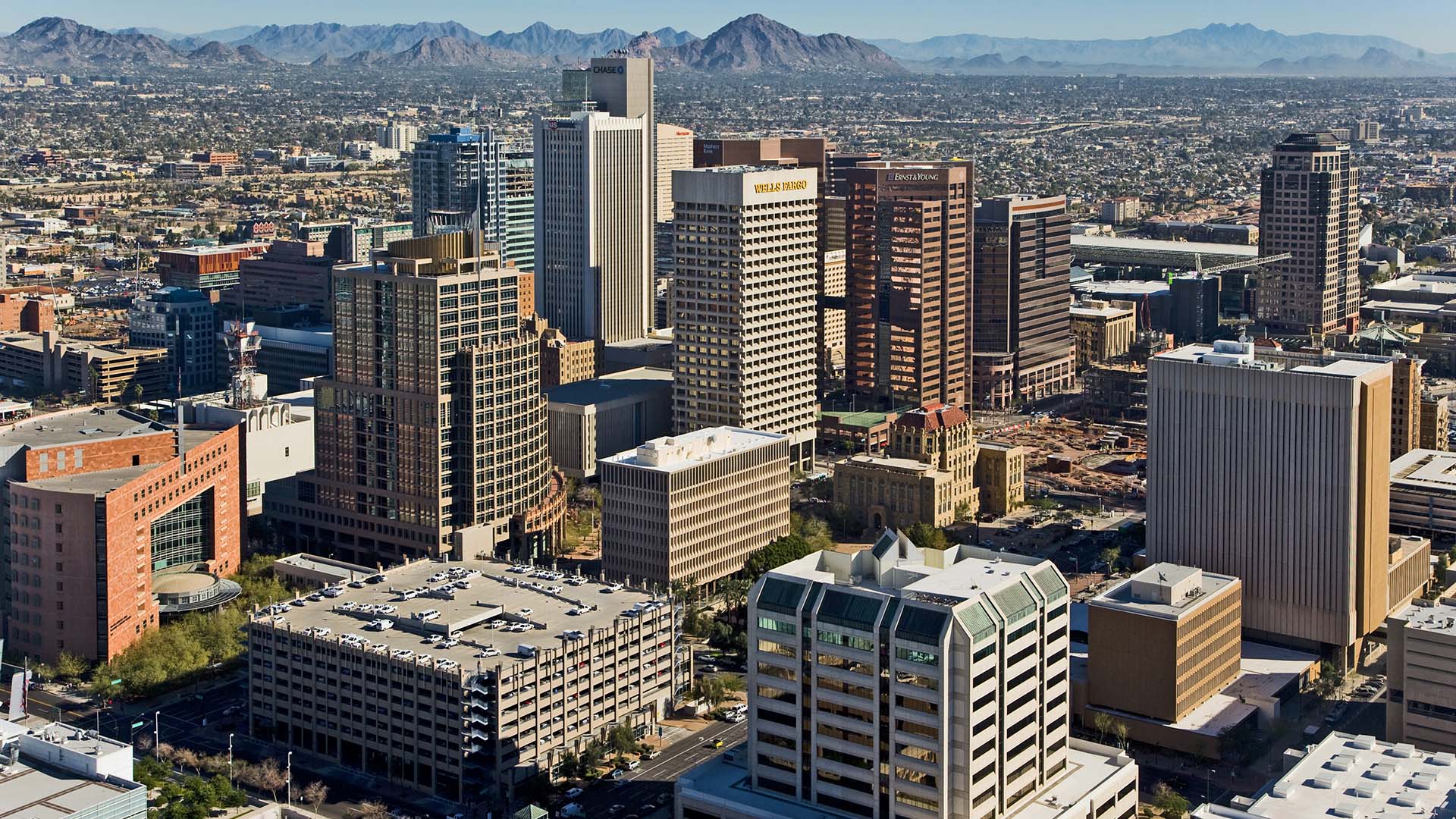 An aerial view of downtown Phoenix.