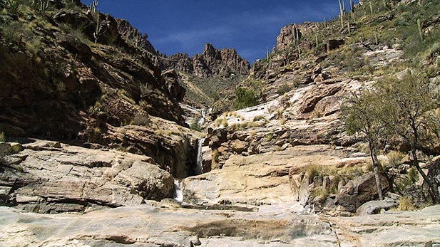 Looking up at Seven Falls, in the Sabino Canyon Recreation Area.