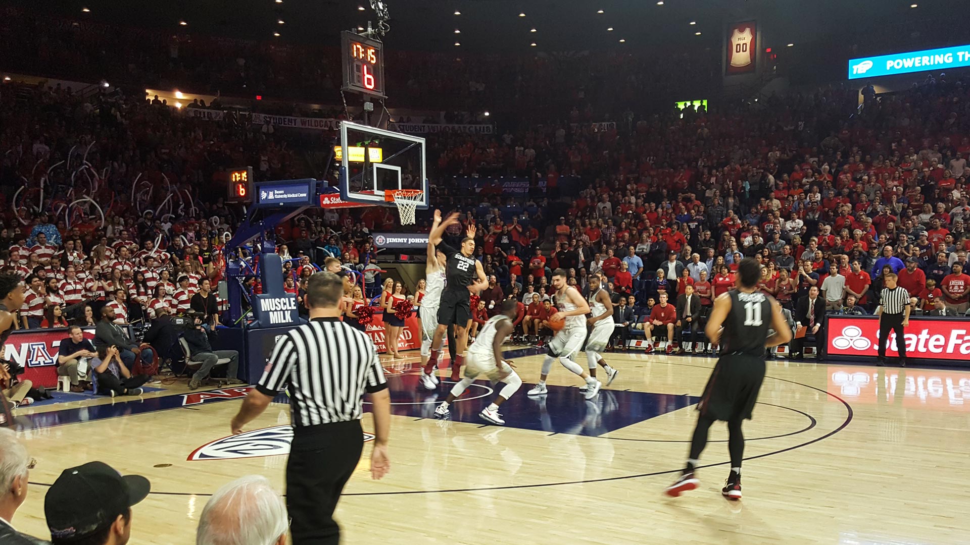 The University of Arizona men's basketball team plays a home game against Stanford in February 2017.