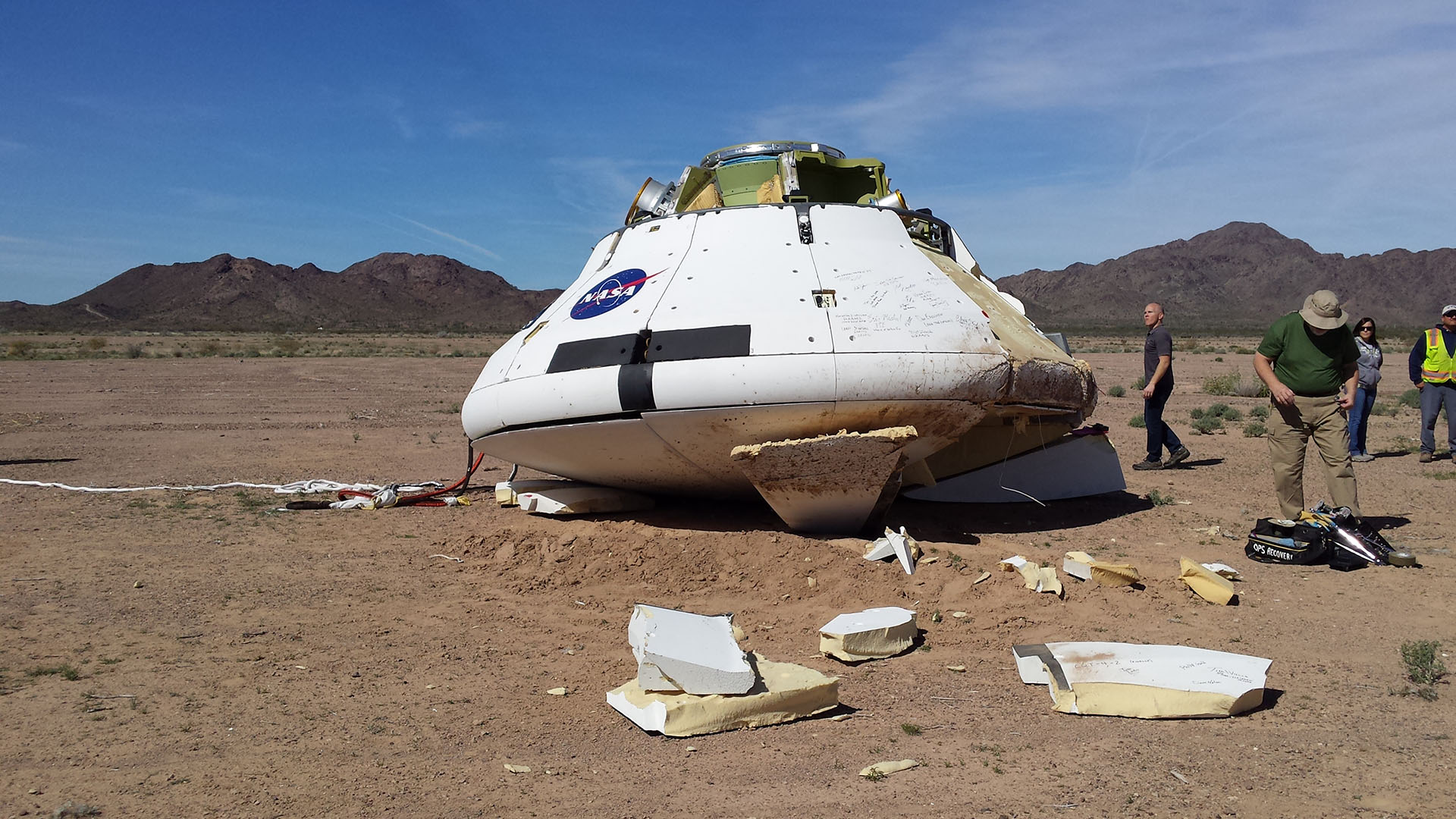 Landed Orion Test Capsule at Yuma Proving Ground in March 2017.