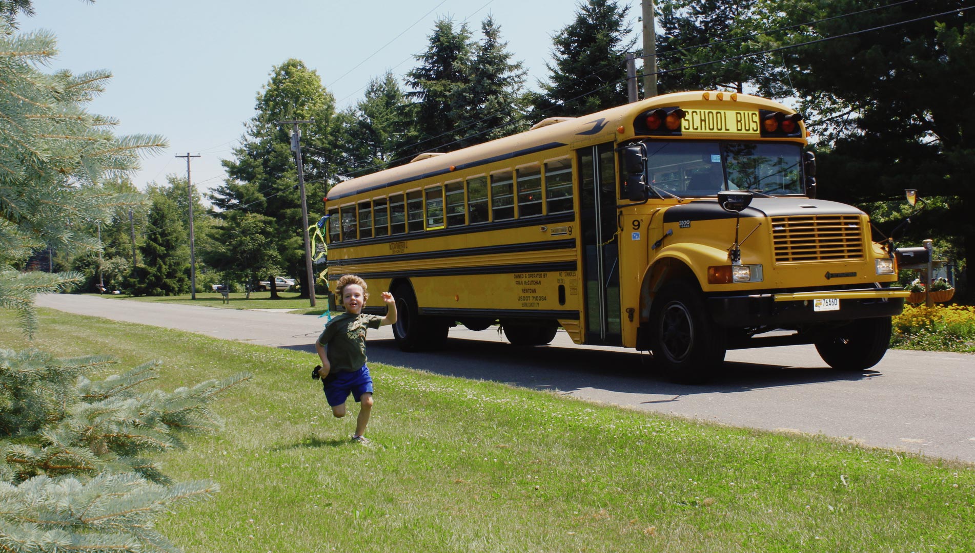 Daniel Barden races the school bus.