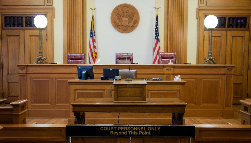 The bench in a courtroom.