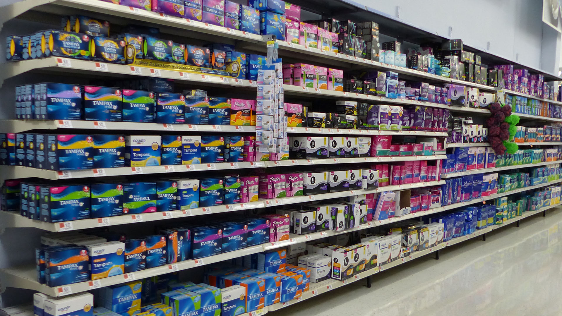 Feminine hygiene products in a store.