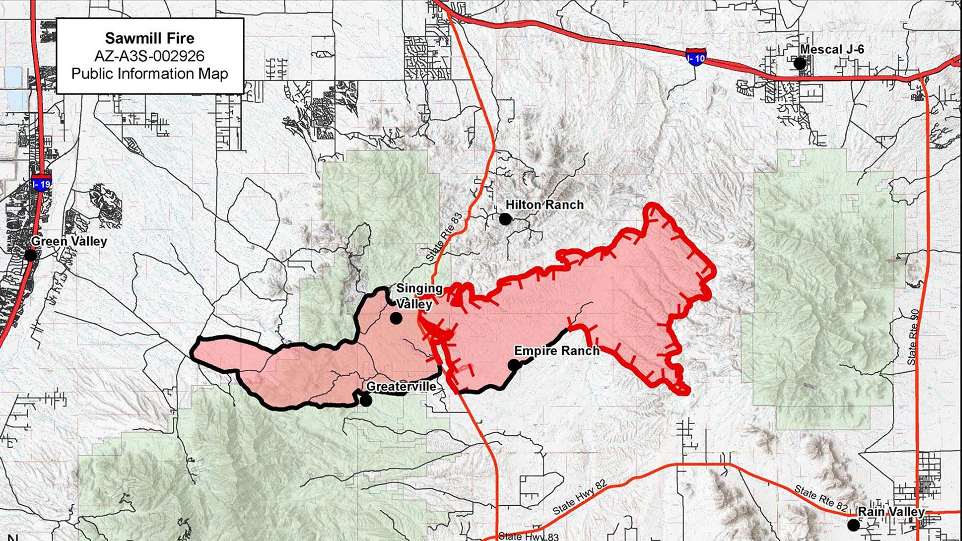 A map of the Sawmill Fire as of April 28.